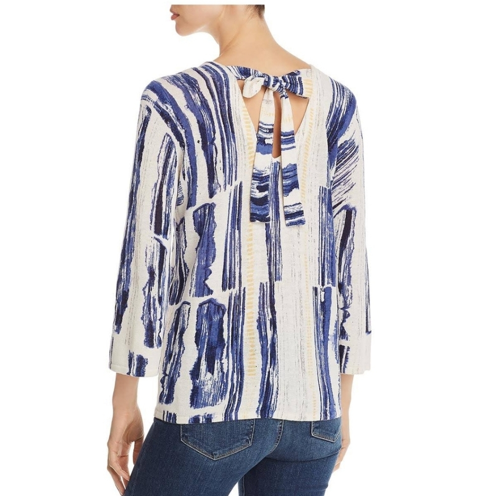 Nic + Zoe Sail Away linen printed pullover sweater
